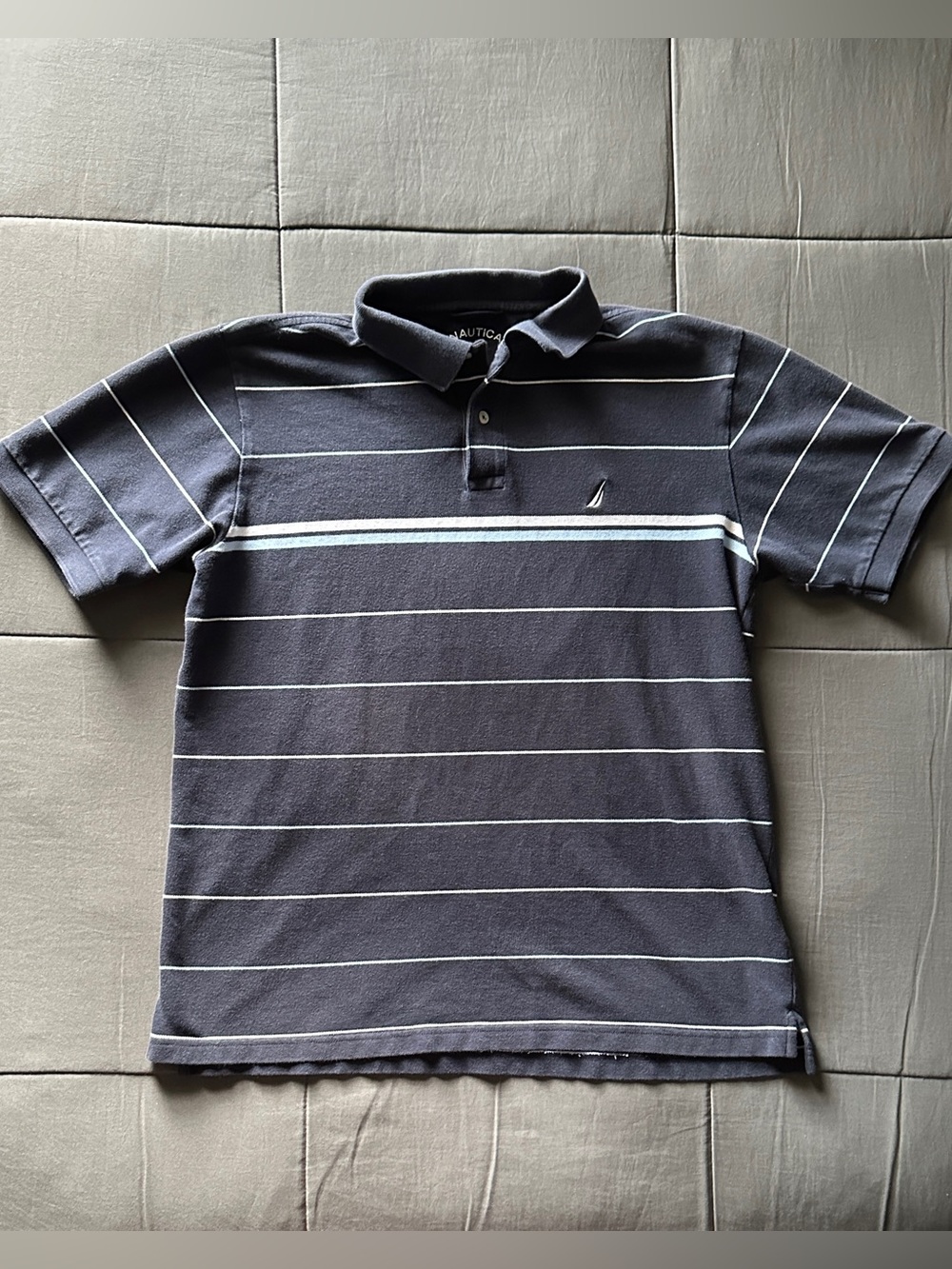 Nautica Men's Navy Polo with White & Light Blue Stripes
